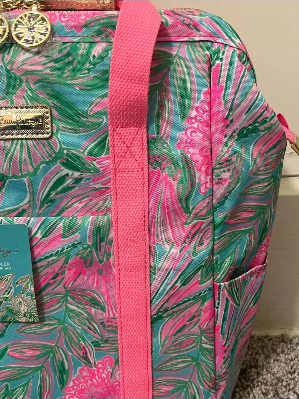 Lilly Pulitzer Pink & Green Tropical Floral Print Backpack Cooler